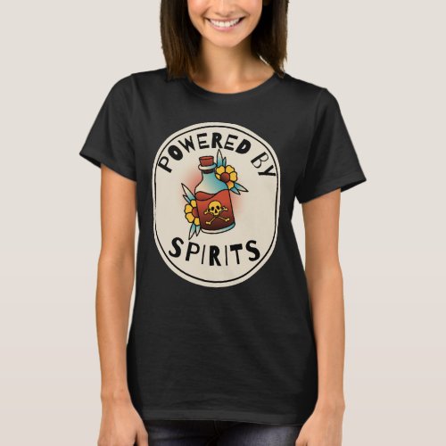 Powered By Spirits Skull Bottle T_Shirt