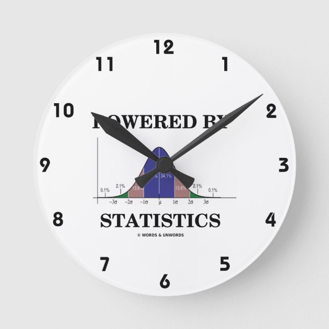 Powered By Statistics (Bell Curve Humor) Round Clock (Front)