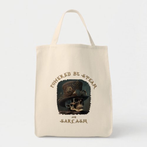 Powered by Steam and Sarcasm _ A Steampunk Design Tote Bag