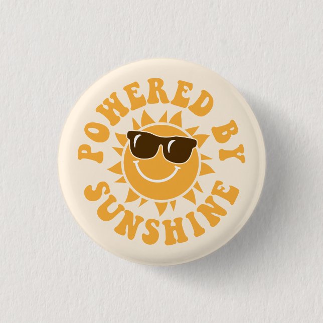 Powered By Sunshine Happy Fun Summer Vacation Button (Front)