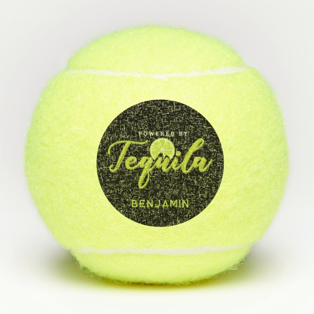 Powered by Tequila Lime Green Funny Personalized Tennis Balls (Front)