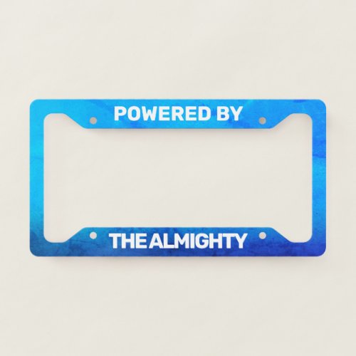 Powered by The Almighty Blue Gradient Grunge License Plate Frame