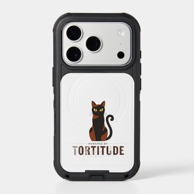 Powered by Tortitude Funny Cat Phone Case (Back)