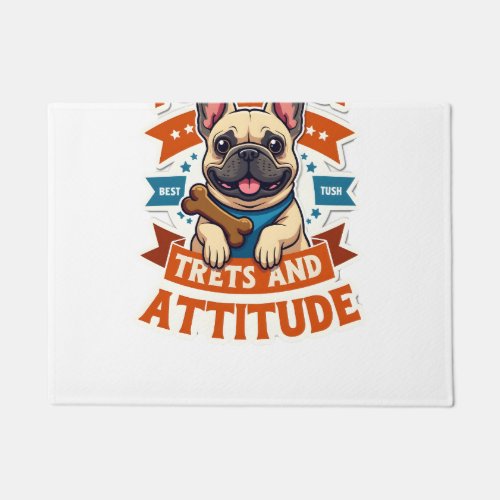 Powered By Treats And Attitude French Bulldog Vint Doormat