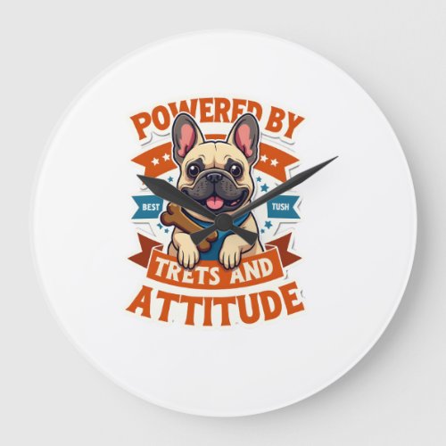 Powered By Treats And Attitude French Bulldog Vint Large Clock