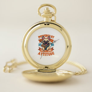 Powered By Treats And Attitude French Bulldog Vint Pocket Watch