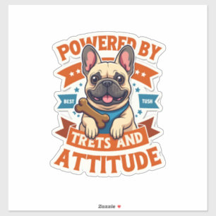 Powered By Treats And Attitude French Bulldog Vint Sticker