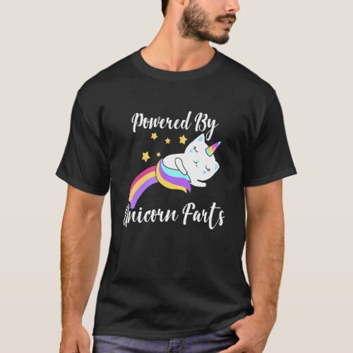 Powered By Unicorn Fart  Unicorn Cat Kitten Rainbo T_Shirt