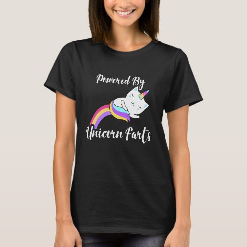 Powered By Unicorn Farts Unicorn Cat Farting Rainb T_Shirt