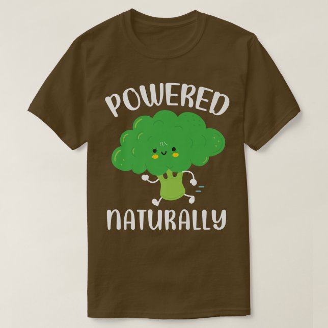 Powered Naturally Vegan Vegetable Vegetarian Brocc T-Shirt (Design Front)