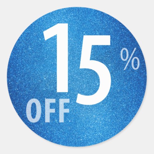 Powerful 15 OFF SALE Sign  Blue Glitter Classic Round Sticker