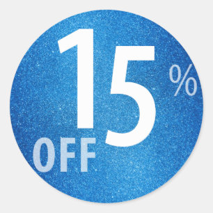 Powerful 15% OFF SALE Sign Blue Glitter Classic Round Sticker