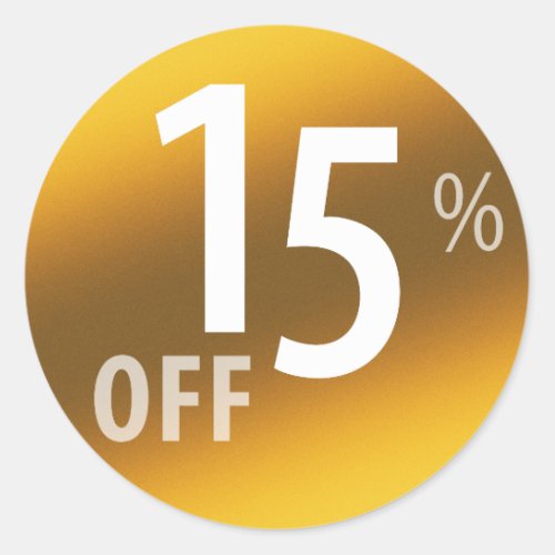 Powerful 15 OFF SALE Sign  Gold Classic Round Sticker