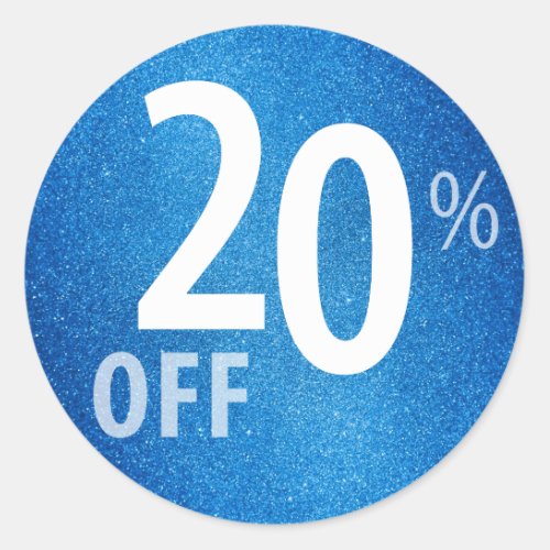 Powerful 20 OFF SALE Sign  Blue Glitter Classic Round Sticker