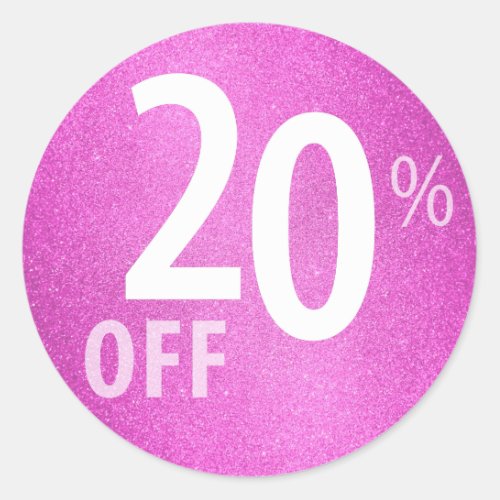 Powerful 20 OFF SALE Sign  Pink Glitter Classic Round Sticker