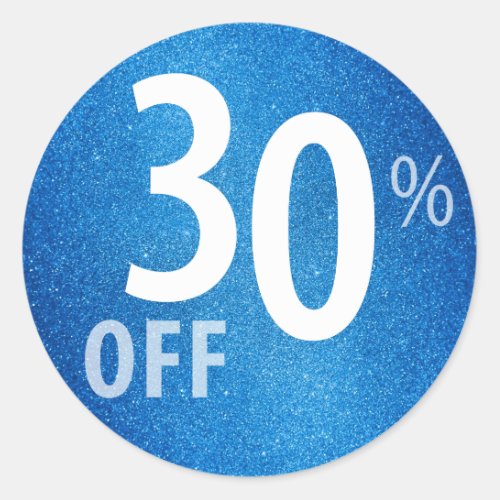 Powerful 30 OFF SALE Sign  Blue Glitter Classic Round Sticker