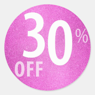 Powerful 30% OFF SALE Sign Pink Glitter Classic Round Sticker