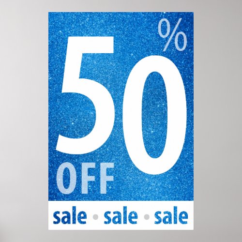 Powerful 50 OFF SALE Sign  Blue Glitter