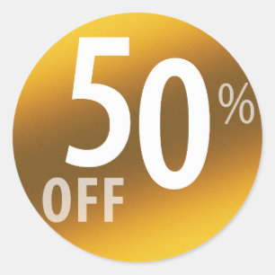 Powerful 50% OFF SALE Sign Gold Classic Round Sticker