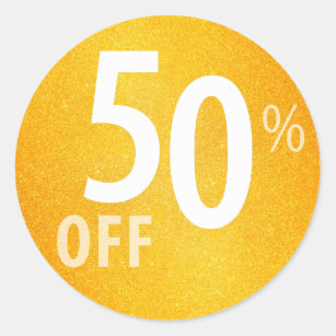 Powerful 50% OFF SALE Sign   Orange Glitter Classic Round Sticker