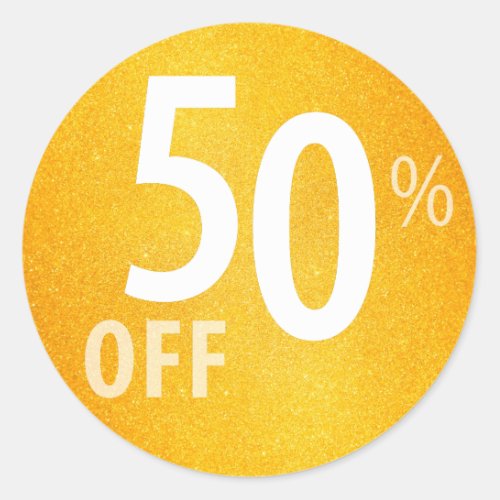 Powerful 50 OFF SALE Sign  Orange Glitter Classic Round Sticker