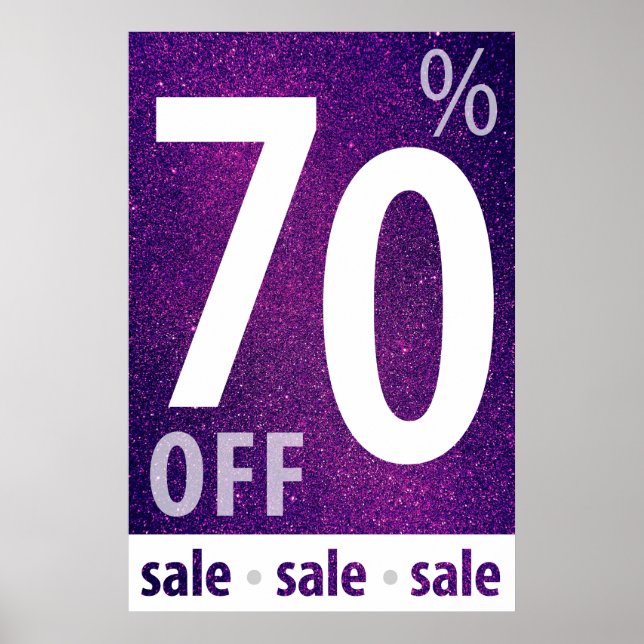 Powerful 70% OFF SALE Sign | Purple Glitter (Front)