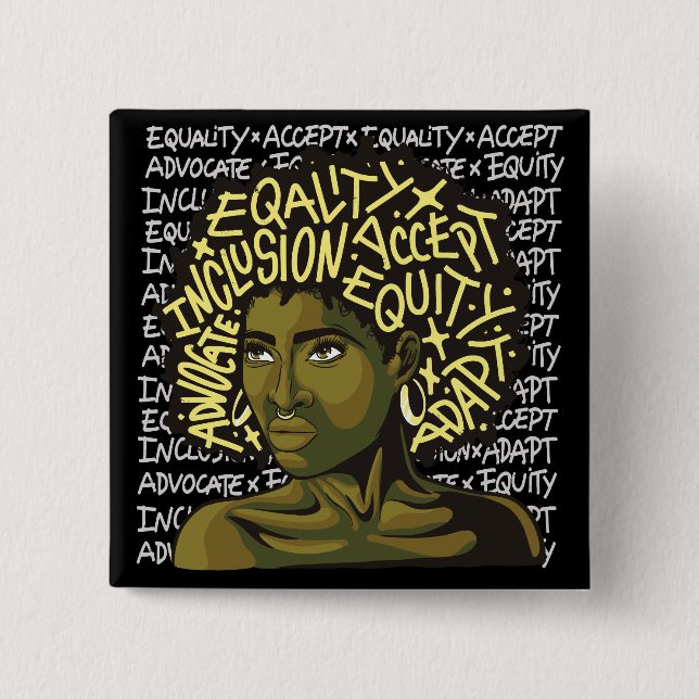 Powerful Afro Art on Equity and Inclusion  Button (Front)