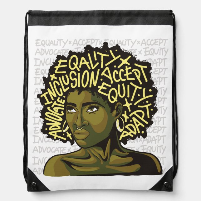 Powerful Afro Art on Equity and Inclusion  Drawstring Bag (Front)