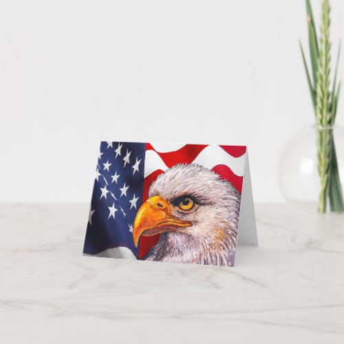 Powerful Bald Eagle and American Flag Note Card