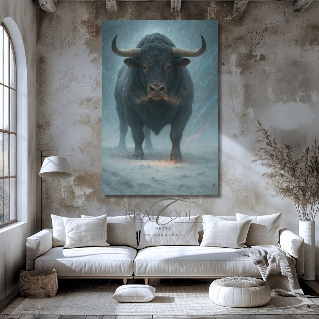 Powerful Black Bull in Snow Art Print (Creator Uploaded)