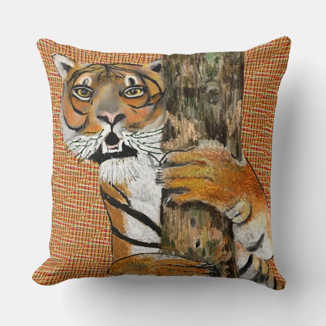 Powerful, Brave, Confident, Beautiful Tiger & Tree Throw Pillow (Front)