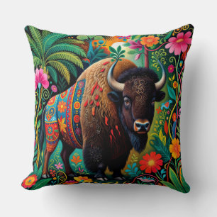 Powerful Buffalo Bison Animal Throw Pillow