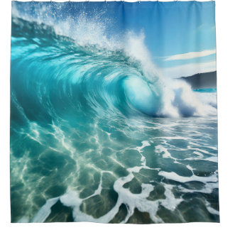 Powerful Calming Blue Ocean Wave Shower Curtain