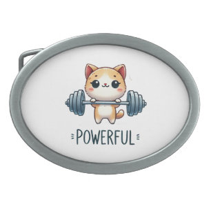 Powerful Cat Lifting Weights, Cute Gym Kitty Art Belt Buckle