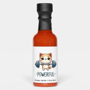 Powerful Cat Lifting Weights, Cute Gym Kitty Art Hot Sauces