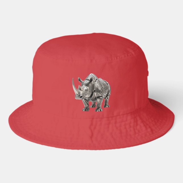 Powerful Celtic Silver Rhino with Intricate Knot P Bucket Hat (Front)