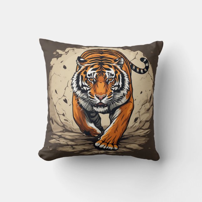 Powerful Charging Tiger Throw Pillow (Front)