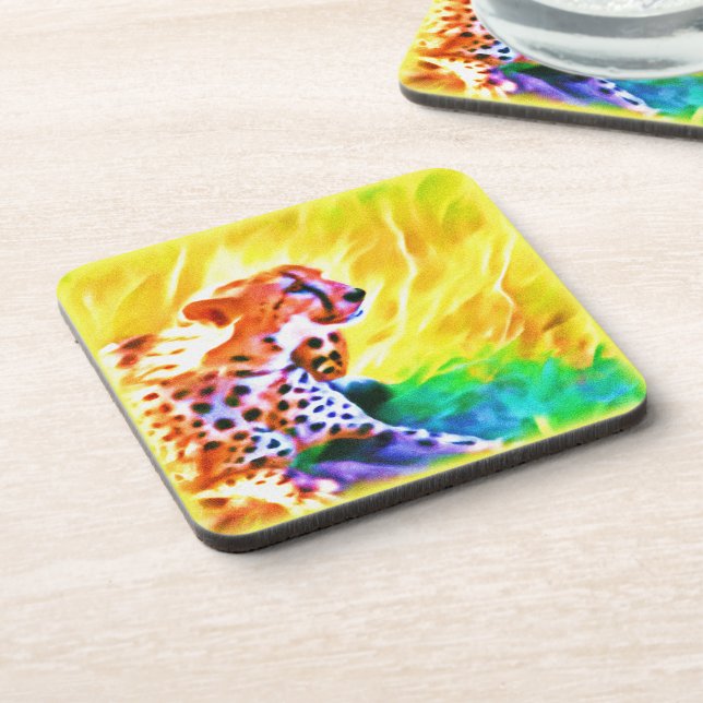 Powerful Cheetah Animal Painting. Buy Now Beverage Coaster (Left Side)