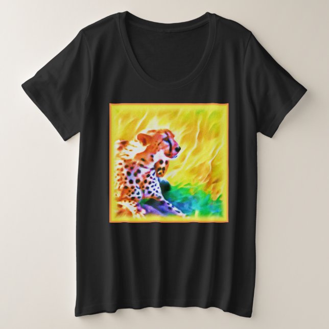 Powerful Cheetah Animal Painting. Buy Now Plus Size T-Shirt (Design Front)