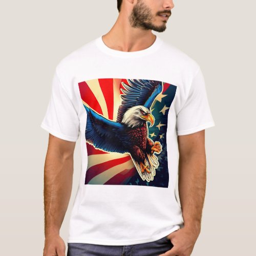 Powerful Eagle and American Flag Patriotic Design T_Shirt