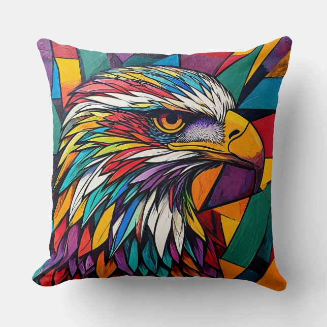 Powerful Eagle Eye Artwork with Vibrant Abstract Throw Pillow (Front)