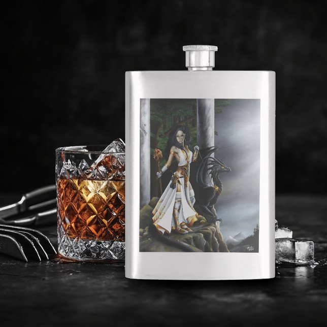 Powerful Fantasy Sorceress Black Dragon Guardian Flask (Creator Uploaded)