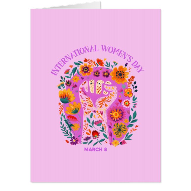 Powerful Floral Fist International Women's Day Card (Front)