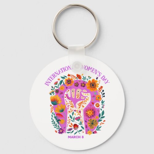 Powerful Floral Fist International Womens Day Keychain