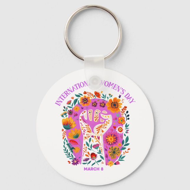 Powerful Floral Fist International Women's Day Keychain (Front)