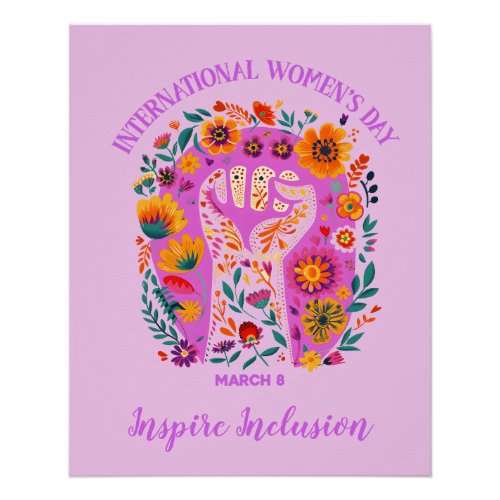 Powerful Floral Fist International Womens Day Poster