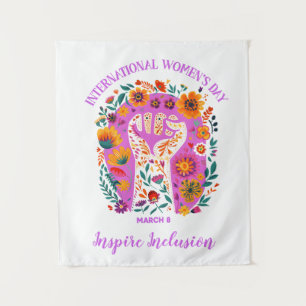 Powerful Floral Fist International Women's Day Tapestry