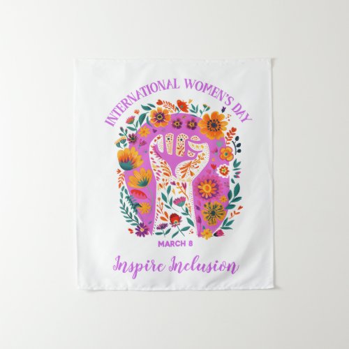 Powerful Floral Fist International Womens Day Tapestry