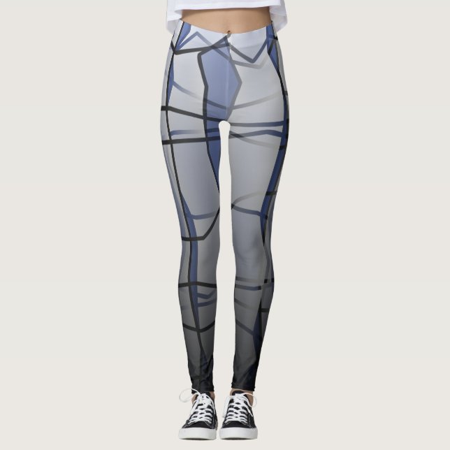 Powerful Grey Geometric Mesh Effect Leggings (Front)