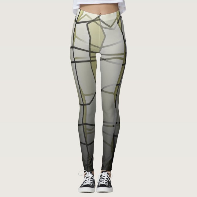 Powerful Grey Geometric Mesh Effect Leggings (Front)